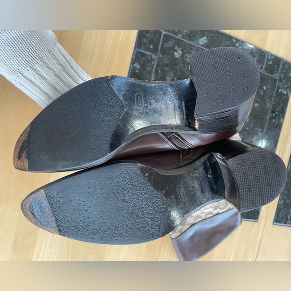 Coach Olivia P156 G2 Tall Heeled Boot Logo Signature Jacquard Brown Leather 7.5 - Picture 13 of 16